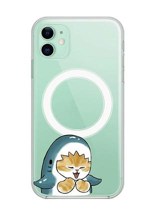 Магнитный чехол на iphone 11 с поддержкой magsafe :: котёнок акула (принт 376)
