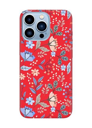 Матовый красный чехол на apple iphone 13 pro max :: цветочный фон (принт 371)