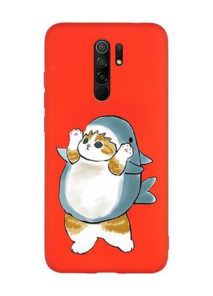Матовий червоний чохол на xiaomi redmi note 8 pro :: котик акула (принт 379)