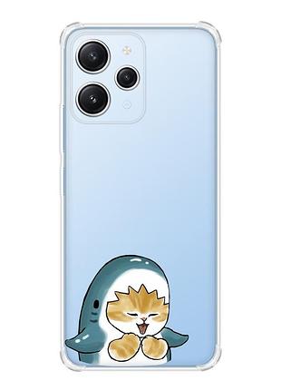 Чехол с утолщёнными углами на xiaomi redmi 12 :: котёнок акула (принт 376)