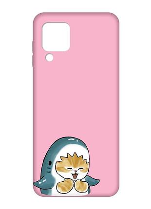 Матовый розовый чехол на samsung galaxy m32/a22/m22 4g :: котёнок акула (принт 376)