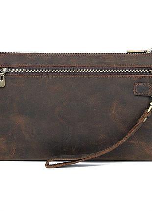 Красивая борсетка мужская в коже crazy horse vintage 14954 коричневая