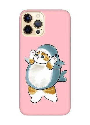 Матовый розовый чехол на apple iphone 12 pro max :: котенок акула (принт 379)