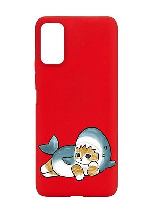 Матовий червоний чохол на xiaomi redmi note 11 4g :: котик акула (принт 355)