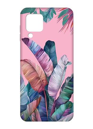 Матовый розовый чехол на samsung galaxy m32/a22/m22 4g :: тропики (принт 372)