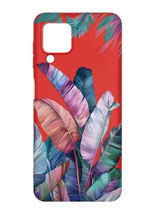 Матовый красный чехол на samsung galaxy m32/a22/m22 4g :: тропики (принт 372)