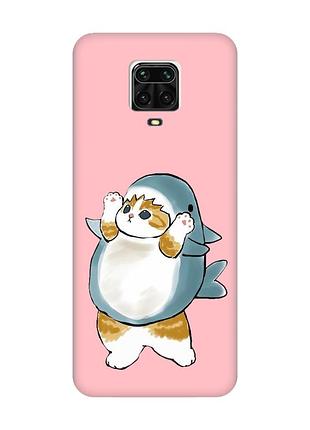 Матовый розовый чехол на xiaomi redmi note 9 pro / 9s / 9 pro max :: котенок акула (принт 379)