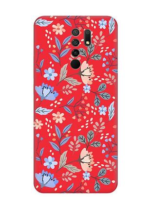 Матовый красный чехол на xiaomi redmi 9 :: цветочный фон (принт 371)