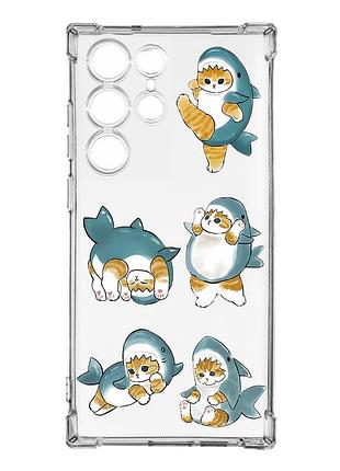 Чехол с утолщёнными углами на samsung galaxy s23 ultra :: котенки акулы (принт 381)