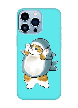 Матовый бирюзовый чехол на apple iphone 13 pro max :: котенок акула (принт 379)