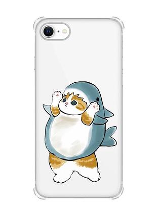 Чохол з потовщеними кутами на iphone 7/ 7s/ 8/ 8s :: котик акула (принт 379)