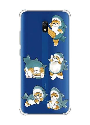 Чехол с утолщенными углами на xiaomi redmi 8a :: котенки акулы (принт 381)