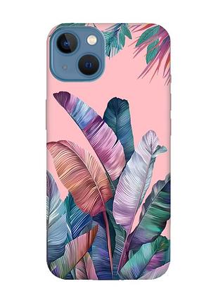 Матовый розовый чехол на apple iphone 13 :: тропики (принт 372)