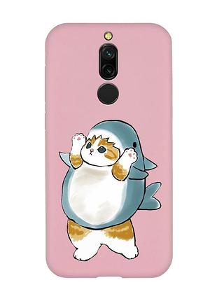 Матовий рожевий чохол на xiaomi redmi 8 :: котик акула (принт 379)