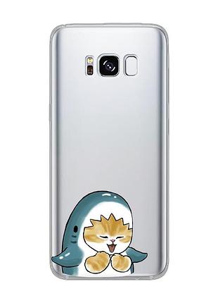 Прозрачный чехол для samsung s8 :: котёнок акула (принт 376)