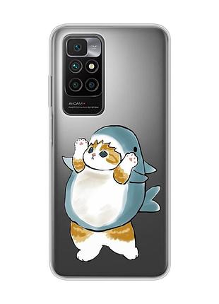 Прозорий чохол на xiaomi redmi 10/10 (2022) :: котик акула (принт 379)