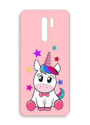 Матовый розовый чехол на xiaomi redmi 9 :: единорог (принт 102)