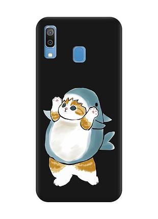 Матовый черный чехол на samsung galaxy a30 (2019) / a20 (2019) :: котенок акула (принт 379)