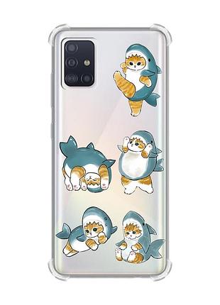 Чехол с утолщёнными углами на samsung galaxy a71/a715 :: котенки акулы (принт 381)
