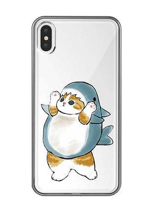 Прозрачный чехол на iphone xs max :: котенок акула (принт 379)