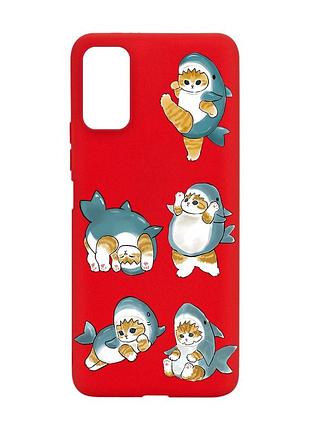 Матовый красный чехол на xiaomi redmi note 11 4g :: котенки акулы (принт 381)