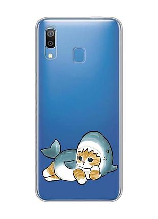 Прозрачный чехол для samsung galaxy a30 (2019)/a20 (2019) :: котенок акула (принт 355)