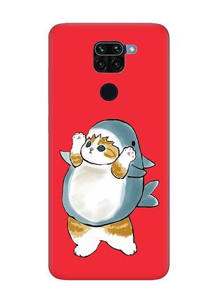 Матовий червоний чохол на xiaomi redmi note 9 / 10x :: котик акула (принт 379)