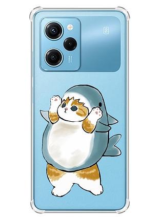 Чохол з потовщеними кутами на xiaomi redmi note 12 pro speed 5g :: котик акула (принт 379)
