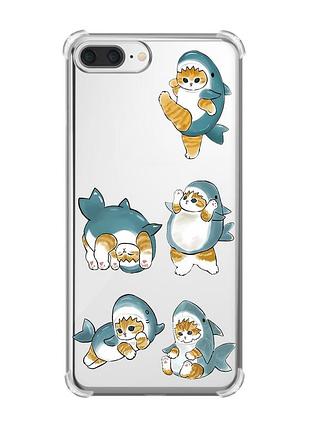Чохол з потовщеними кутами на iphone 7 plus/ 8 plus :: котики акули (принт 381)