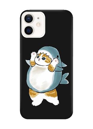 Матовий чорний чохол на apple iphone 12 / 12 pro (6.1) :: котик акула (принт 379)