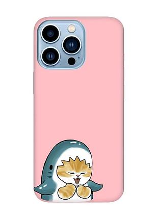 Матовий рожевий чохол на apple iphone 13 pro max :: котик акула (принт 376)