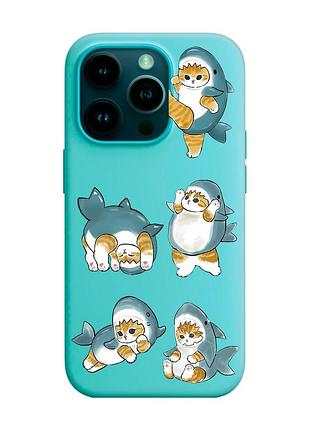Матовий бірюзовий чохол на apple iphone 14 pro :: котики акули (принт 381)