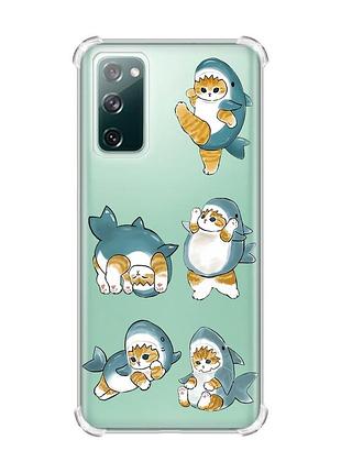 Чехол с утолщенными углами на samsung galaxy s20 fe :: котенки акулы (принт 381)