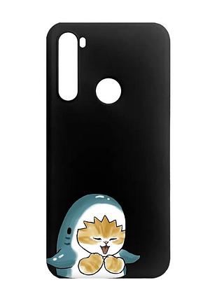 Матовий чорний чохол на xiaomi redmi note 8 :: котик акула (принт 376)