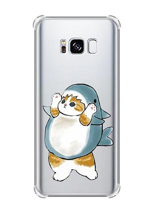 Чохол з потовщеними кутами на samsung galaxy s8 :: котик акула (принт 379)