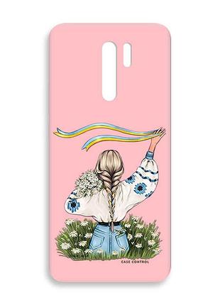 Матовый розовый чехол на xiaomi redmi 9 :: девушка с лентой (принт 17)