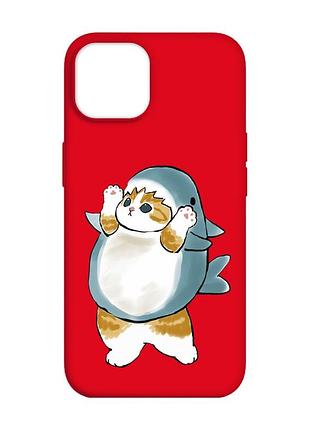Матовый красный чехол на apple iphone 14 :: котенок акула (принт 379)