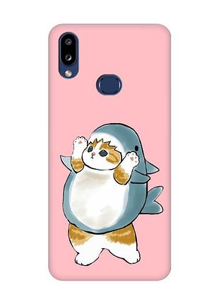 Матовый розовый чехол на samsung galaxy a10s (a107) :: котенок акула (принт 379)