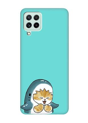 Матовый бирюзовый чехол на samsung galaxy m32/m22/a22 4g :: котёнок акула (принт 376)