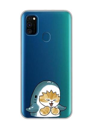 Прозрачный чехол на samsung galaxy m30s/m21 :: котёнок акула (принт 376)