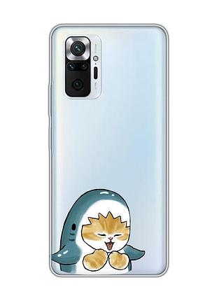 Прозорий чохол для xiaomi redmi note 10 pro / 10 pro max :: котик акула (принт 376)