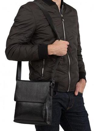 Сумка-месенджер шкіряна tiding bag чорна