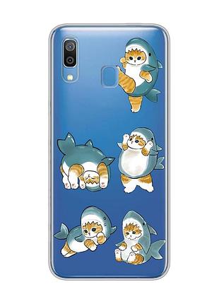 Прозрачный чехол для samsung galaxy a30 (2019)/a20 (2019) :: котенки акулы (принт 381)