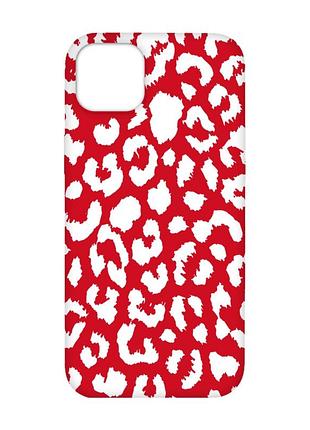 Матовый красный чехол на iphone 14 plus :: леопардовый принт белый (принт 375)