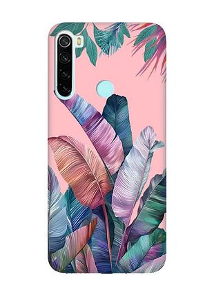 Матовый розовый чехол на xiaomi redmi note 8 :: тропики (принт 372)