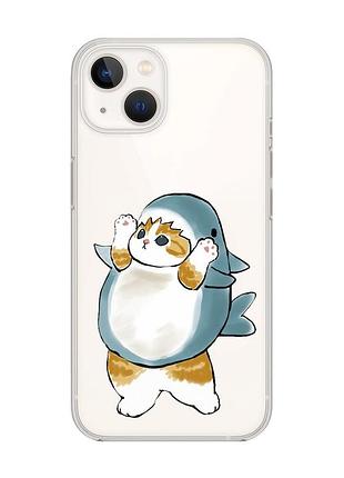 Прозрачный чехол с защитой камеры на iphone 14 plus :: котенок акула (принт 379)
