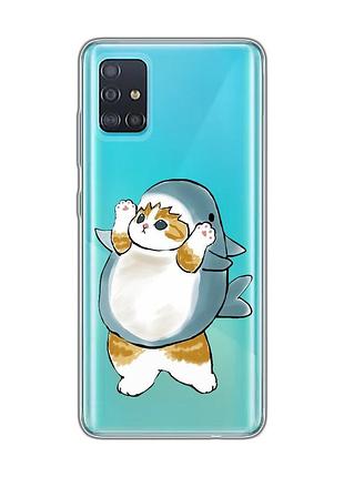 Прозрачный чехол на samsung galaxy a51 :: котенок акула (принт 379)