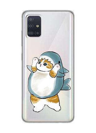 Прозрачный чехол на samsung galaxy a71/a715 :: котенок акула (принт 379)