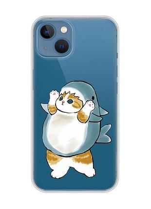 Прозорий чохол на apple iphone 13 :: котик акула (принт 379)
