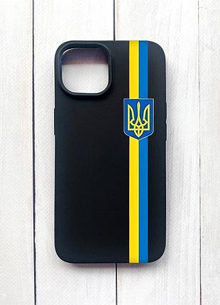 Матовий чохол на iphone 15 чорний :: стрічка україна (патріотичний принт 253)